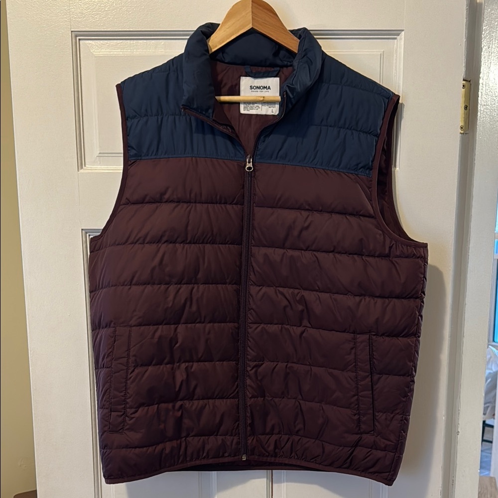 Sonoma Men's Two-Tone Puffer Vest - Navy and Brown